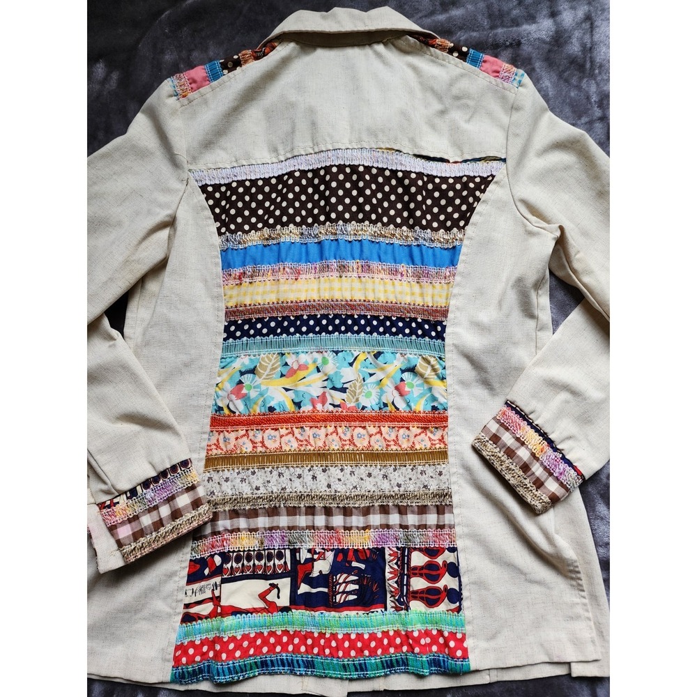 Latch On Vintage 70s Patchwork Style Button Down Shirt Womens 16 Tan Multi-Color - Picture 6 of 8